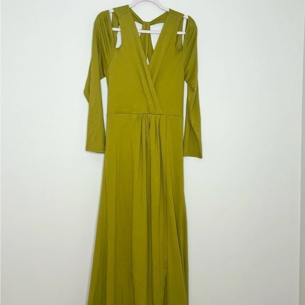 NWT YAURA Layo Cut Out Faux Wrap Gown Olive Size 10